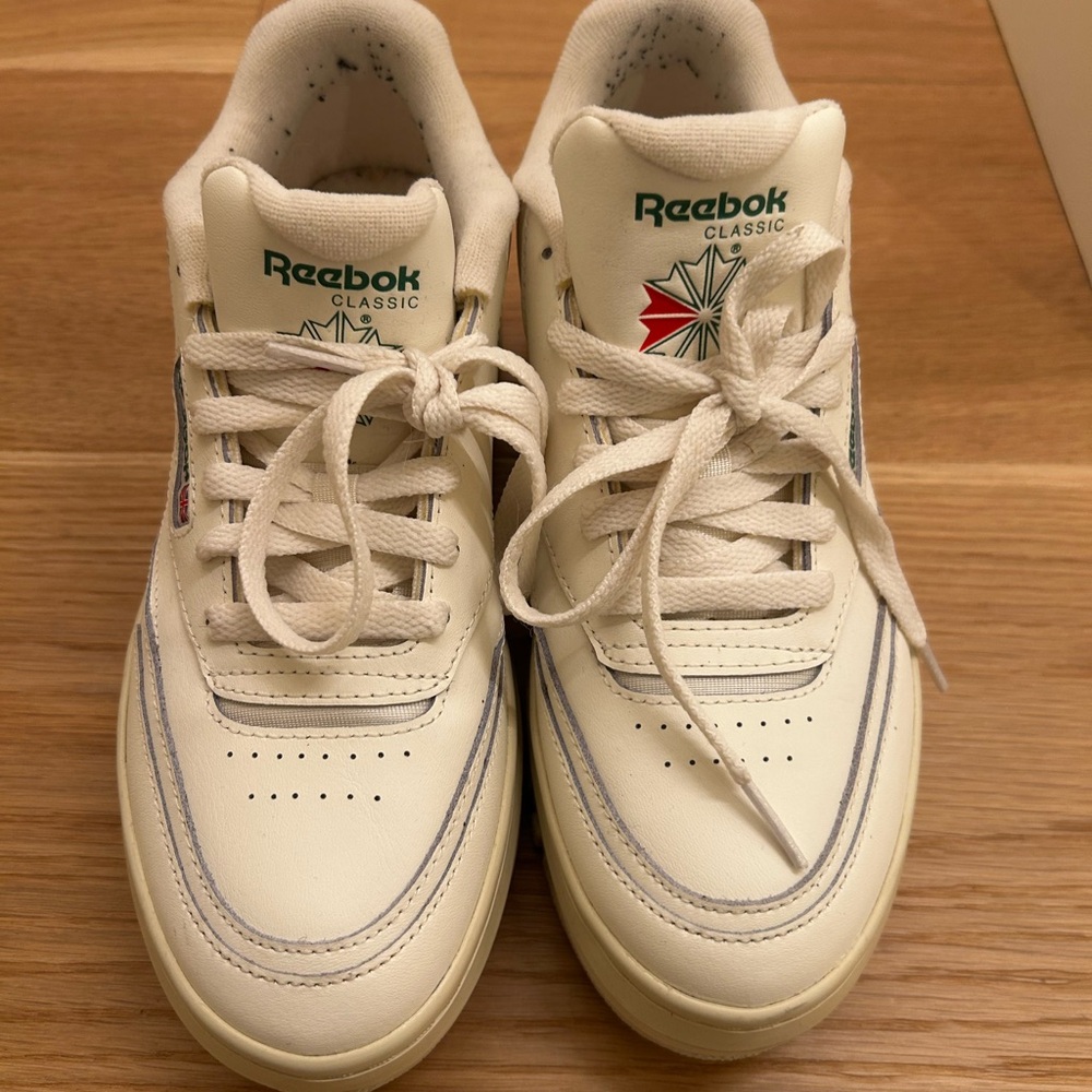 Reebok Women’s Club C Extra Shoes- Cream with Red and Green Details
